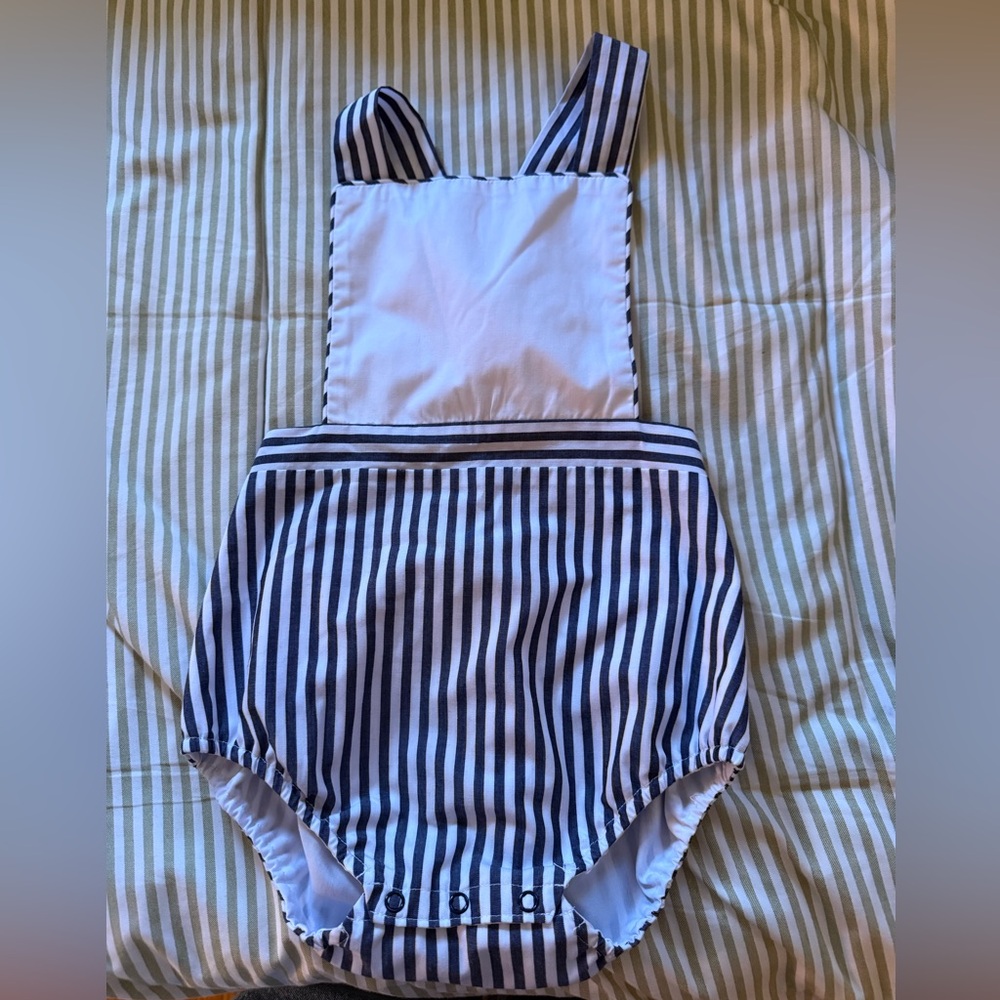 The Beaufort Bonnet Company Navy and White Striped Bodysuit